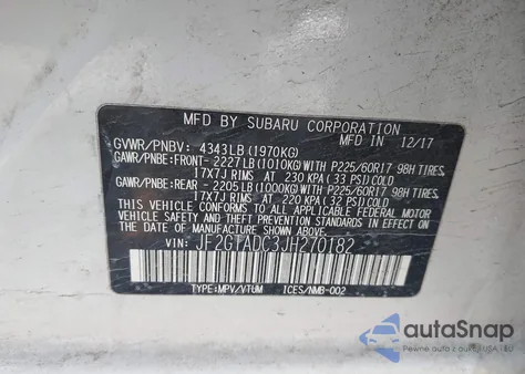 2018 Subaru Crosstrek 2.0I Premium z USA, uszkodzony, nr VIN JF2GTADC3JH270182